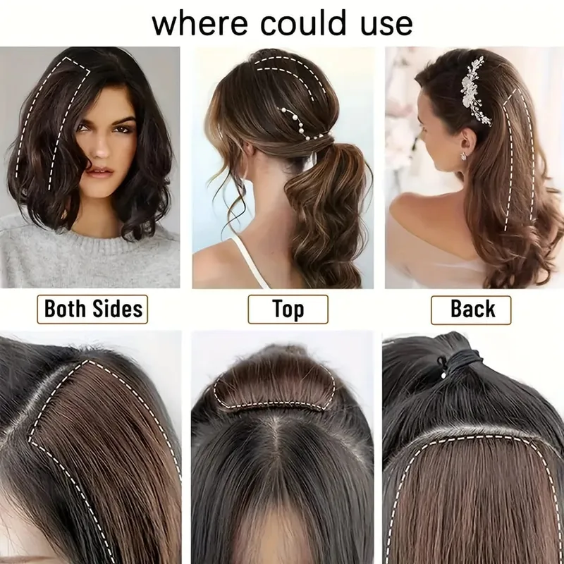 2pc Natural Invisible Fluffy Hair Pads for Women Hair Extension Fluffy Hair Lining of Hair Top Cover Synthetic Seamless Hair Pad