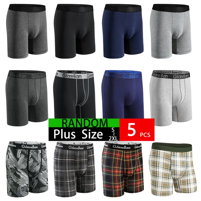 Set 5 Buah Celana Pendek Boxer Katun Acak Panjang Menengah Pakaian Dalam Pria Celana Dalam Pria untuk Pria Celana Boxershort Slip Celana Dalam Lembut Celana Dalam Merek