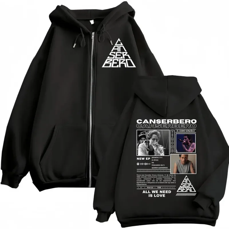 Canserbero Tudo o que precisamos é amor Muerte Vida Merch Zipper Hoodie Moda masculina Hip Hop Zip Up Moletons Casual Pulôveres de lã