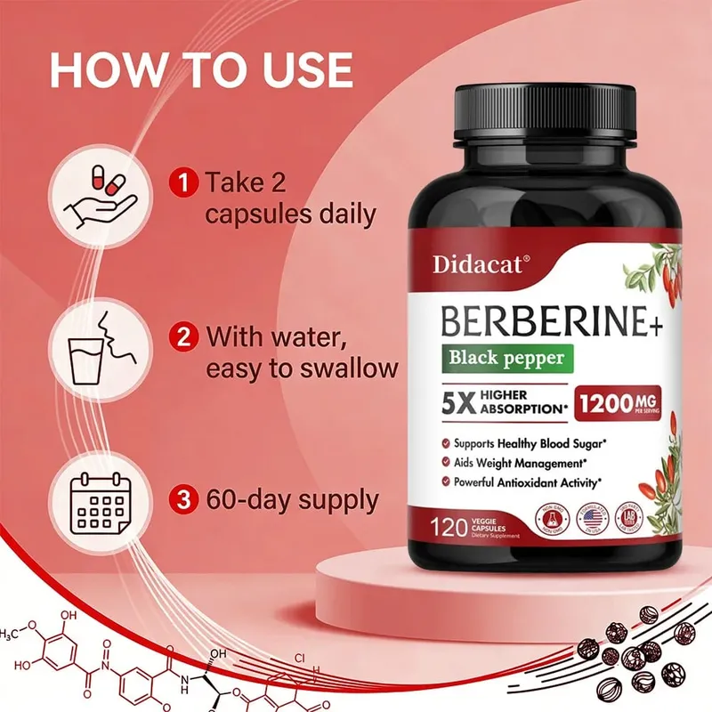 Kapsul Suplemen Berberine Premium 1200 MG Menyokong Sistem Imun Kardiovaskular Jantung & Kesejahteraan Gastrointestinal