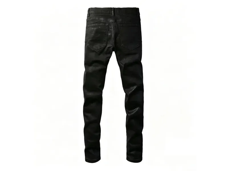 Men's Black Coated Slim Tapered Jeans Washed Distressed Design Button Fly High Street Style — image 9
