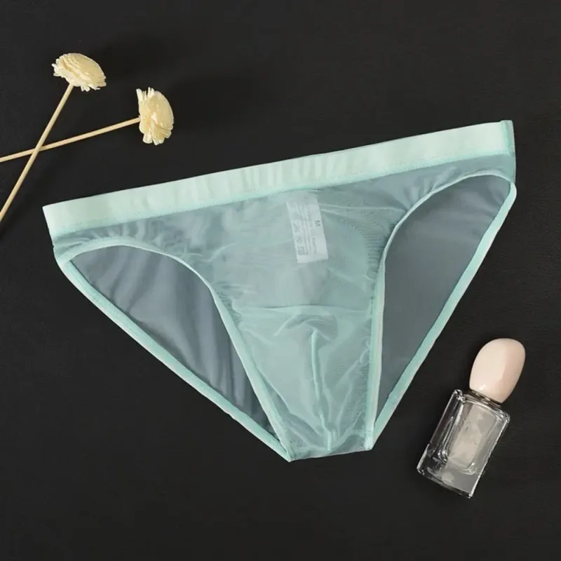 Men Seamless Ice Silk Briefs Low-rise Ultra-Thin See-through Panties Solid Color Quick Drying Underwear