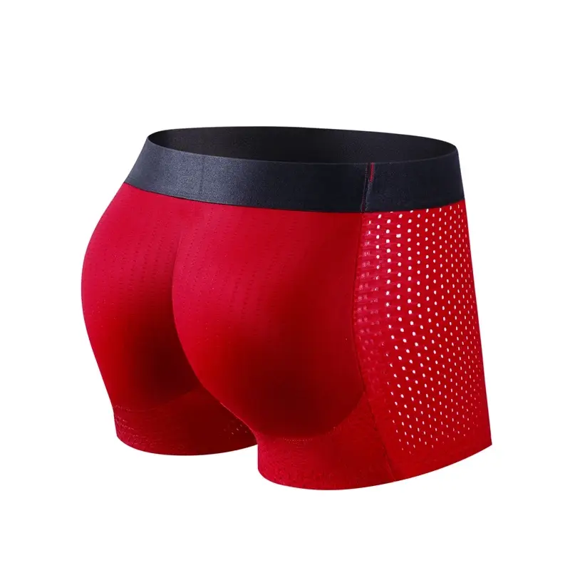 Men Trunks Built-in Fake Butt Hip Lifter Enhancer Shorts Boxer Briefs Padded Underwear Shapewear Underpants Nylon Breathable