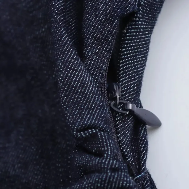 ETJ 2025 Spring New 1975 series denim MIDI dress with lapel side zipper fashion wrinkle waist slim elegant dress