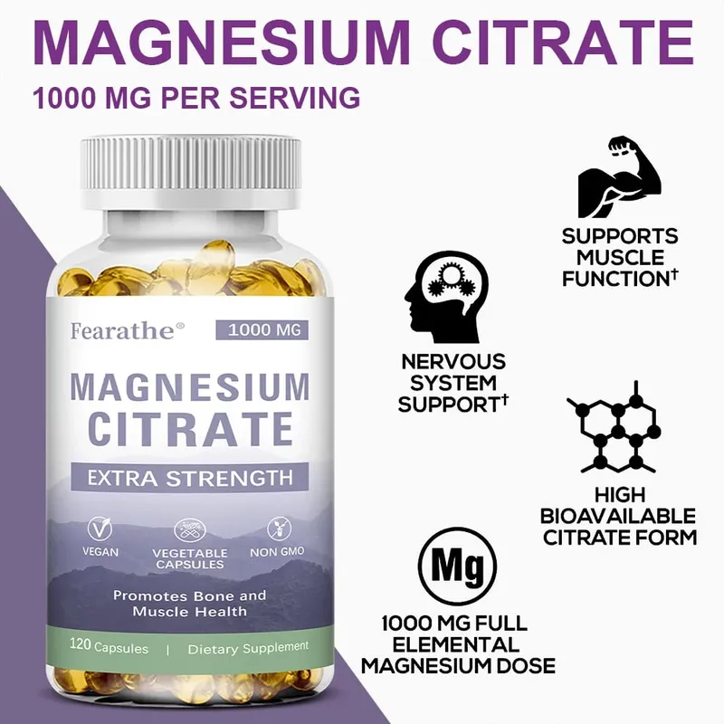 Magnesium Citrate Capsules - Dietary Supplement for Muscle Nerve Bone and Heart Support - Gluten Free Non-GMO - 120 Capsules — image 4