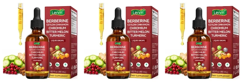 Lenm Berberine Liquid Drops with Ceylon Cinnamon Chromium Bitter Melon Turmeric for Metabolic Wellness Support 60ml 30 Servings