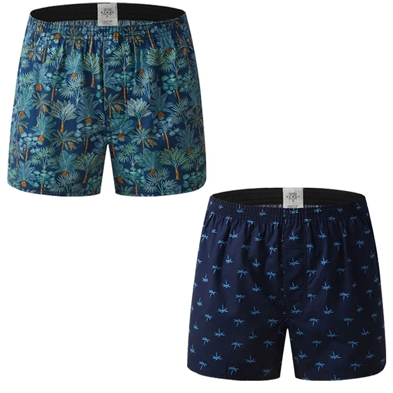 Boxer da uomo in cotone, intimo da uomo con motivo stampato, pantaloncini stile college, abbigliamento estivo traspirante e confortevole