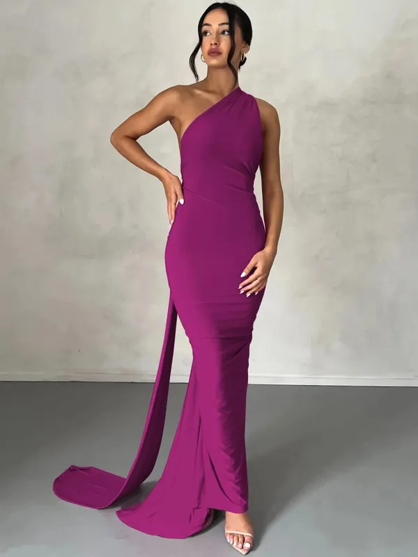 Hugcitar Een Schouder Backless Verstelbare Sjaal Lus Ruches Sexy Maxi Jurk 2025 Vrouwen Elegante Y2K Streetwear Festival Outfit — image 16