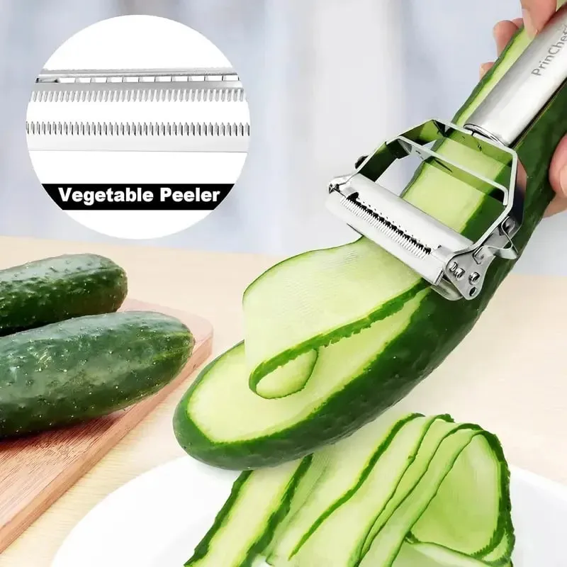Stainless Steel Vegetable Peeler 4-in-1 Multi-Function Kitchen Tool with Anti-Slip Ergonomic Handle for Potato Carrot Cucumber