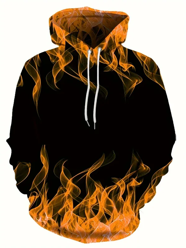 2024 Creative Flame 3D Print Hoodie Cool Hoodies Mens Spring Autumn Pullover Hooded Sweatshirt Oversized Harajuku Y2k Clothes