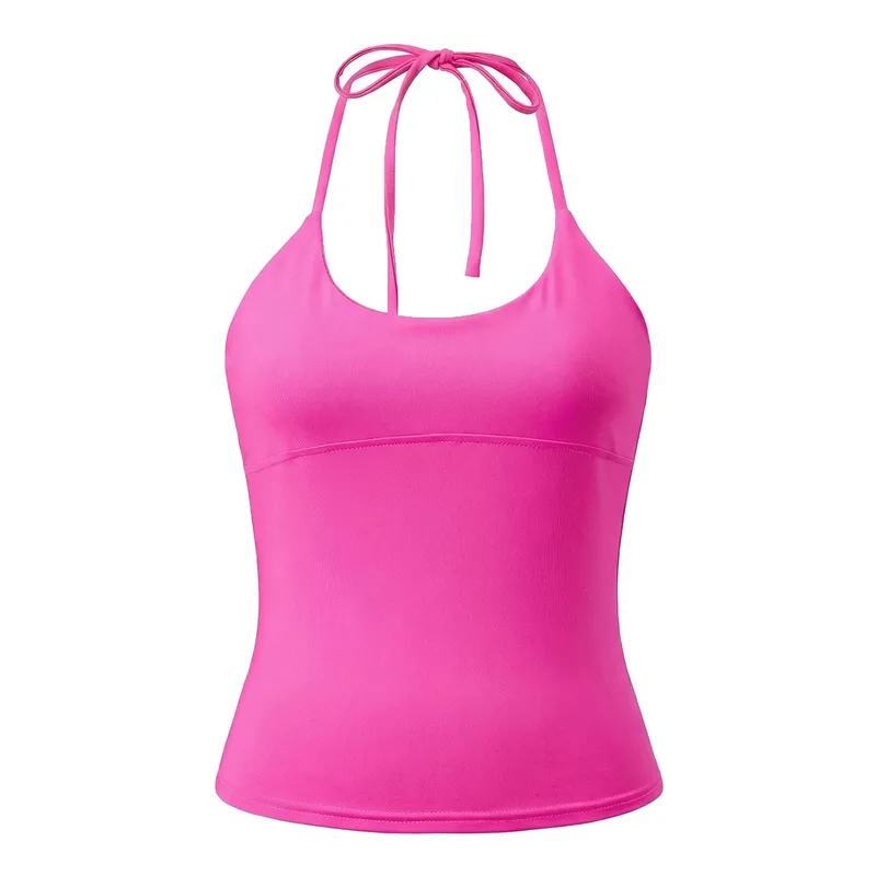 2026 Summer Women Solid Color Basic Vest Tie-up Halter U Neck Sleeveless Slim Fit Tank Tops Trendy Open Back Cami Streetwear — image 14