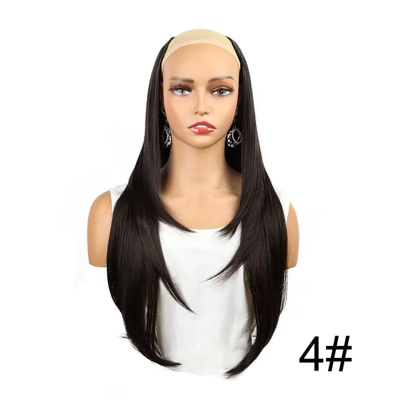Synthetic 55cm V-shaped Layered 4 Clips Long Straight Hair Extension Natural Invisible Hairpiece Wig for Women