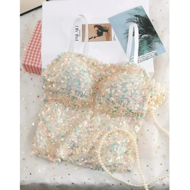 Shiny Sequin Sequin One-Piece Tank Top Fixed Wrap Chest High Elasticity Backless Vest Underwear Short Base Layer Vest Top Summer — image 12
