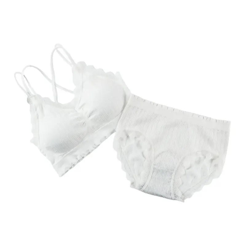 1Set Casual Lace Women Seamless Bra Set V-Neck with Bra Pads Lingerie Set Comfortable Breathable Underwear Set