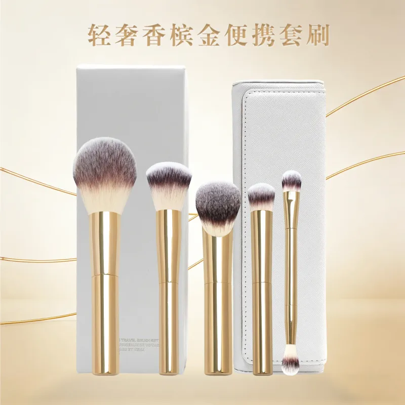 5pcs/set Hourglass Makeup Brushes Powder Foundation Blush Concealer Eyeshadow Crease Make Up Brush With White Leather bag