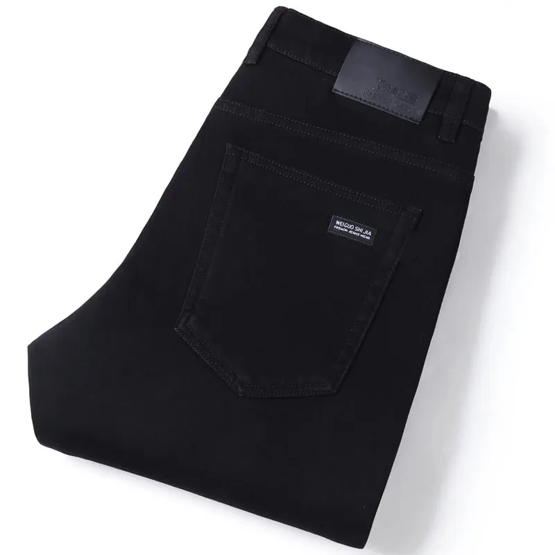 Men Classic Advanced Fashion Brand Pure Black Jeans Man Soft Breathe Stretch Slim Straight Denim Trousers Mens Pants Overalls