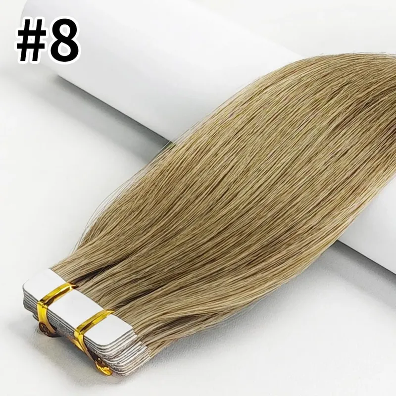 Colored Bone Straight Tape In Hair Extensions 100% Human Hair Invisible Seamless Skin Weft Tape In Human Hair Extensions 26 Inch