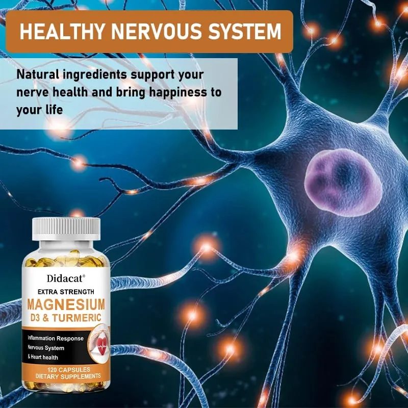 Calcium Magnesium Vitamin D3 & Turmeric Capsules Multi-Nutrient Herbal for Bone Muscle & Daily Whole-Body Nutritional Support