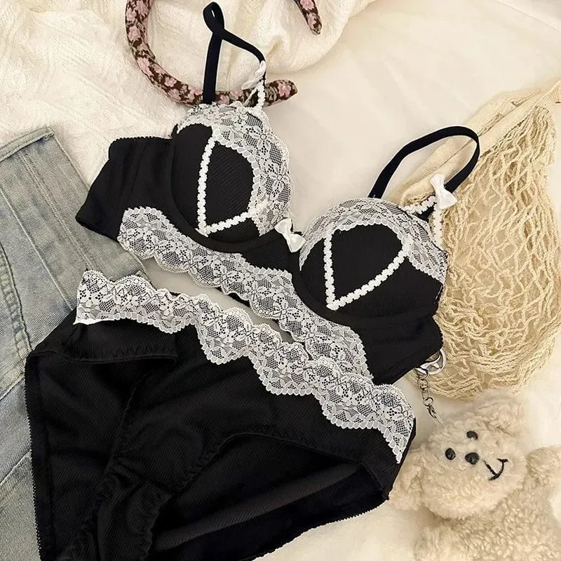 Lace top bra underpants set Lolita style Japanese style 2 piece set adult lingerie female Women's underwear set wire-free
