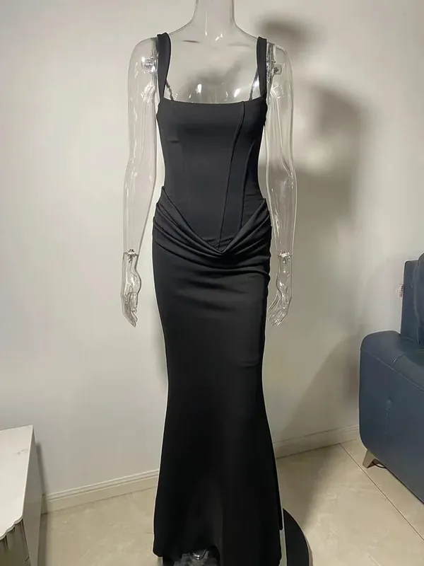 Typhaland Abito maxi pieghettato sottile per le donne Abito da sera sexy senza maniche con scollo tondo Estate 2026 Abiti femminili solidi di moda