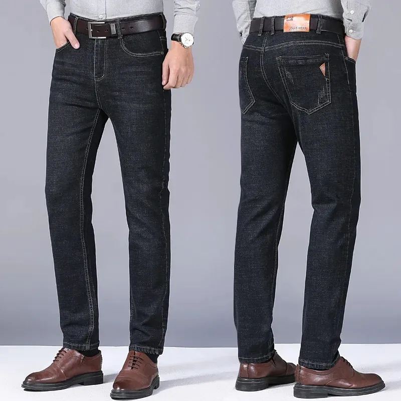 2025 Spring Autumn New Men's Jeans Casual Straight Stretch Fashion Classic Blue Black Work Denim Trousers Male Brand Clothing