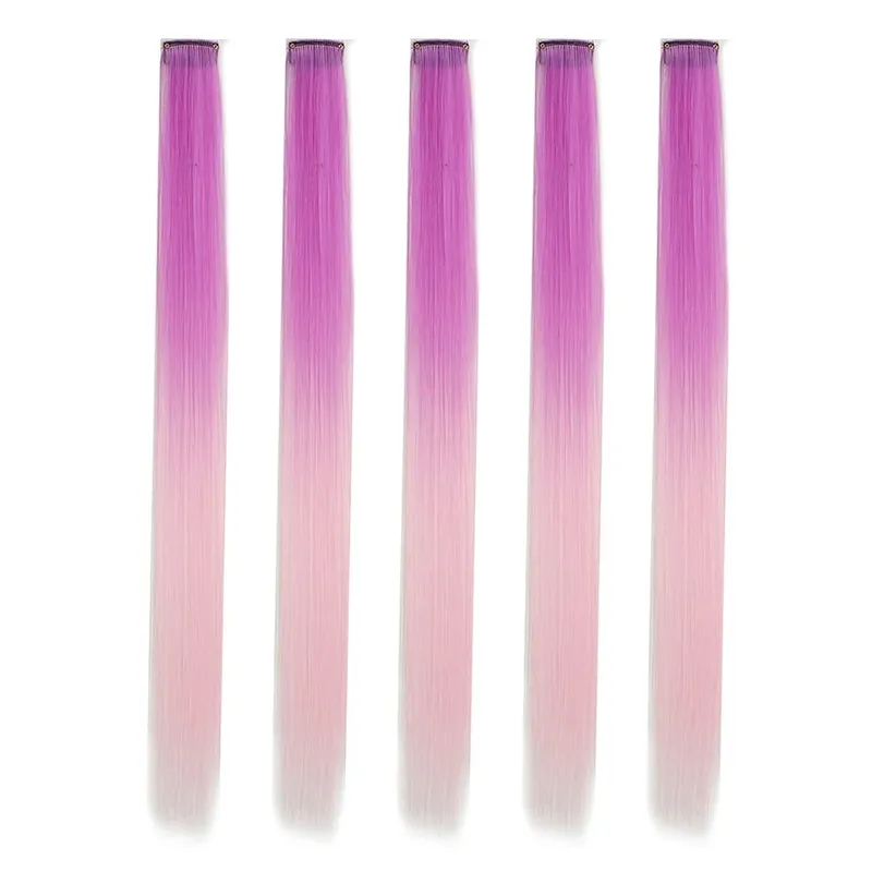 5PCS/set Clip in Hair Extensions Synthetic Hairpieces Colored Party Highlights for Girls 18 inches Multi-colors Straight Hair