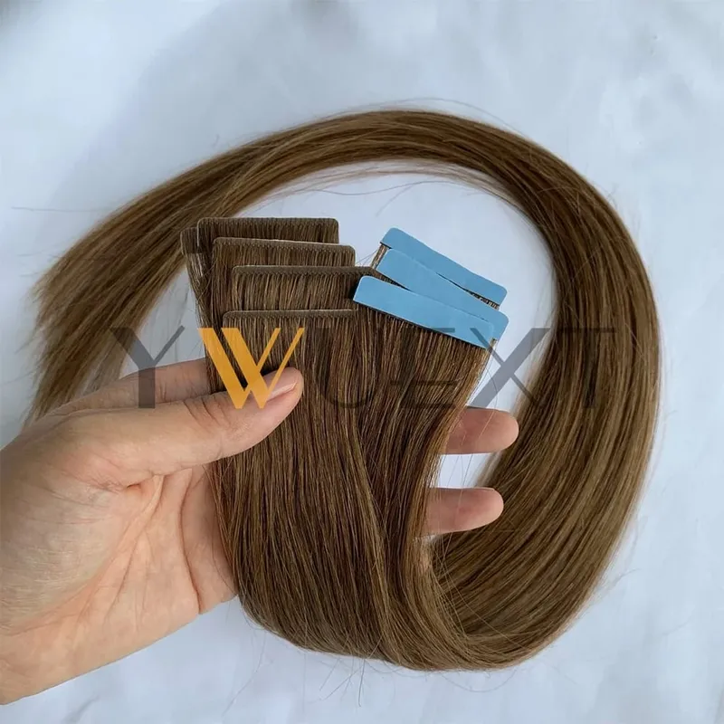 Invisible PU Skin Weft Hair Extensions Natural Straight Machine Remy Seamless Adhesive Tape In Human Hair 10pcs/pack — image 13