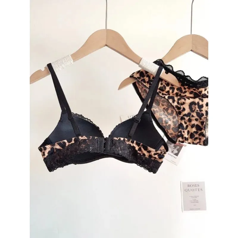 Women Sexy Leopard Print Lingerie Set Wireless Invisible Push Up for Small Breasts Adjustable A To C Cup sheer Lace Pure Style