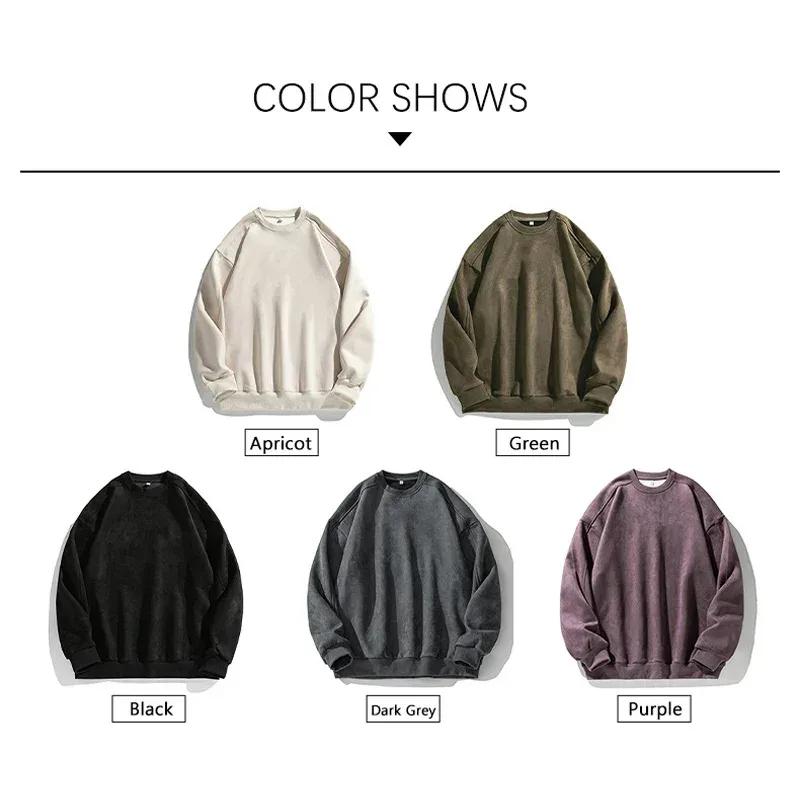 Jenama Ungu Sweatshirt Mans Suede O Leher Musim Gugur Musim Sejuk Longgar Baju Sweatshirt Lelaki Kasual Lengan Panjang 2026 Top Lelaki Baharu — image 4