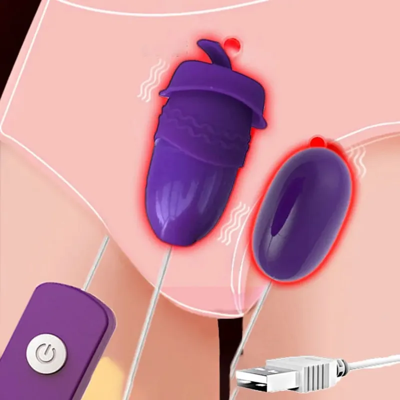Multifunkční vibrátor Clitoral G-Spot Tongue Clitoris 2 Jump Egg USB Power Bullet Dálkové ovládání Vibrační sexuální hračky pro ženy