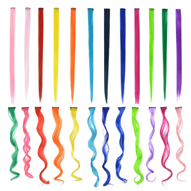 12 Colors Straight Curly Hair Synthetic Hairpieces Clip-In One Piece Pure Color Synthetic Hair Extension Pieces