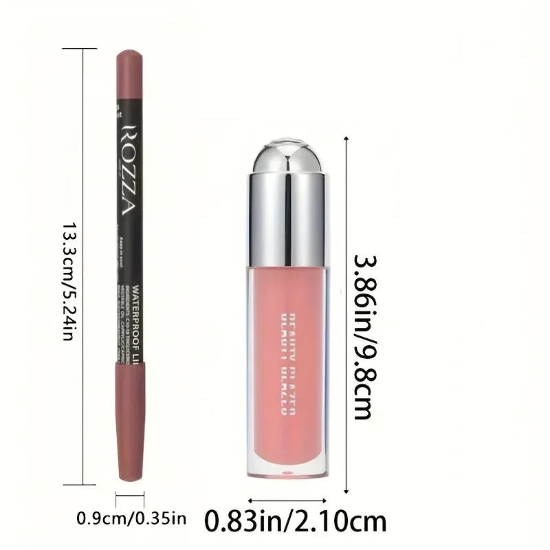 2Pcs Lip Liner Lip Gloss Set Longlasting Natural Nude Lip Glow Waterproof Lip Oil