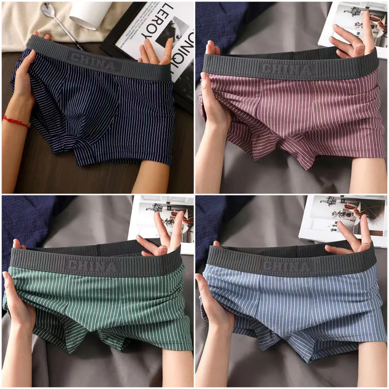 4Pcs Boxer Shorts Men's Underwear Sexy Panties Cotton Boxers Striped Underpants Male Shorts U Convex Lingerie Plus Size L-6XL
