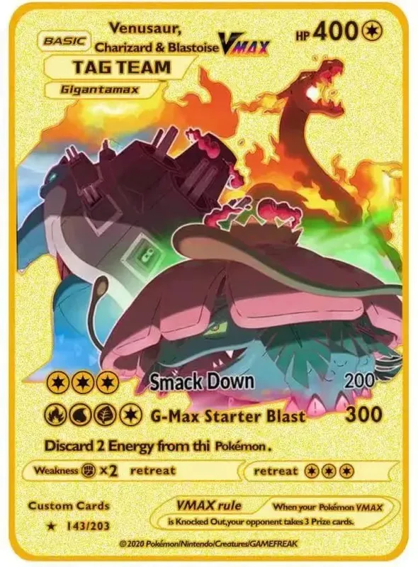 Van Gogh Museum Pokemon English Metal Card Anime Pikachu Charizard Mewtwo Shiny Letters Game Collection Card Kids Toy Gifts