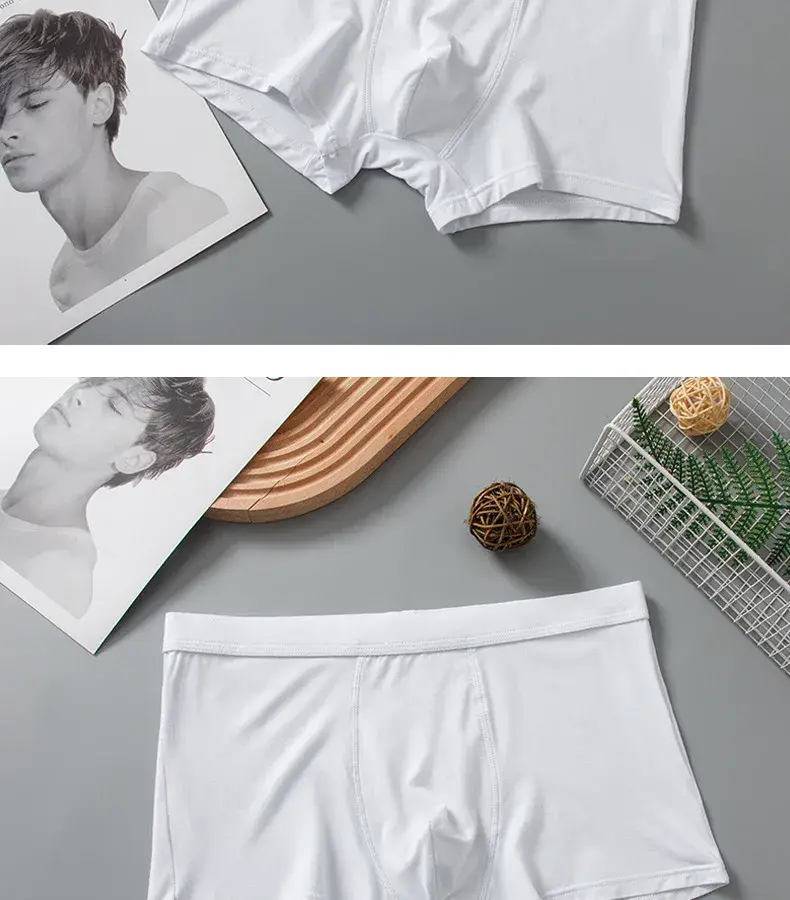 3 Pieces Lot Bamboo Fiber White Underwear Men Breathable Solid Boxer Shorts Soft Sexy Panties Sets Male Interior Clothing XXXL — image 2