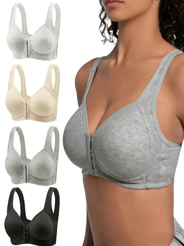 Women's Bra Wire-Free Front Closure Solid Color Full Coverage Fixed Cups Women Seamless Large Size Comfort Underwear — image 2