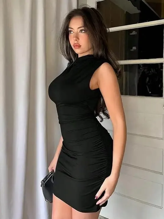 2026 Summer New Style European Cross-border Round-neck Sleeveless Women's Sexy Fitted Dress Short Skirt Set