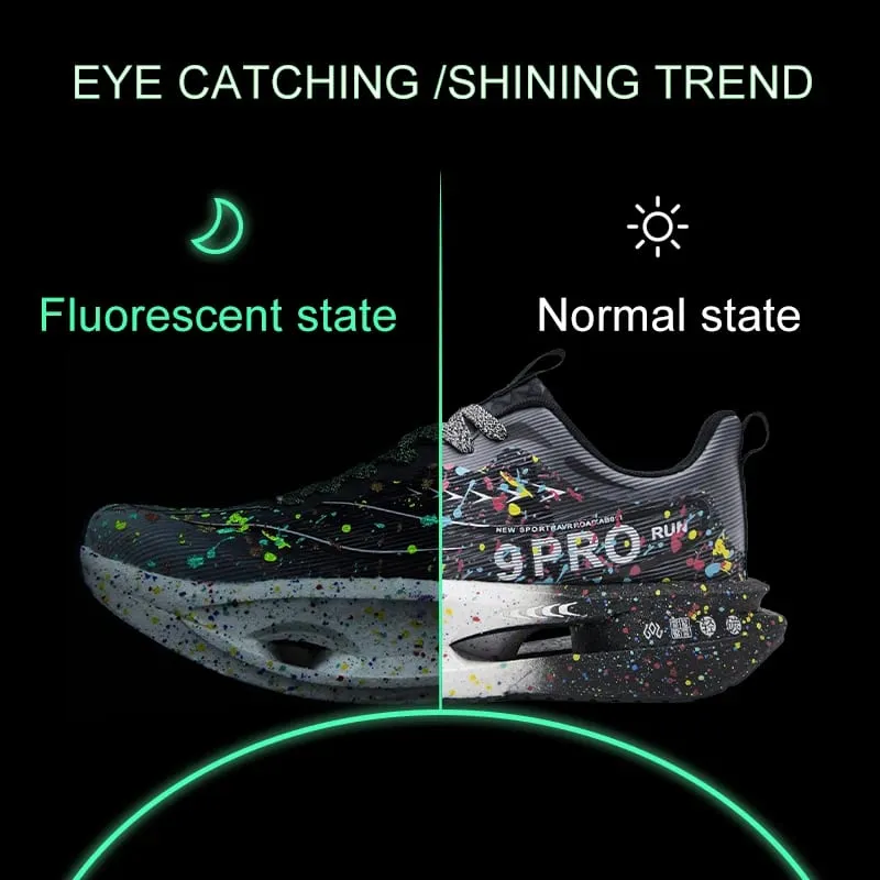 New Carbon Plate Men's Running Shoe Night Fluorescent Cushioning Sneakers Women Lace-Up Lightweight Casual Shoes Jog Shoes