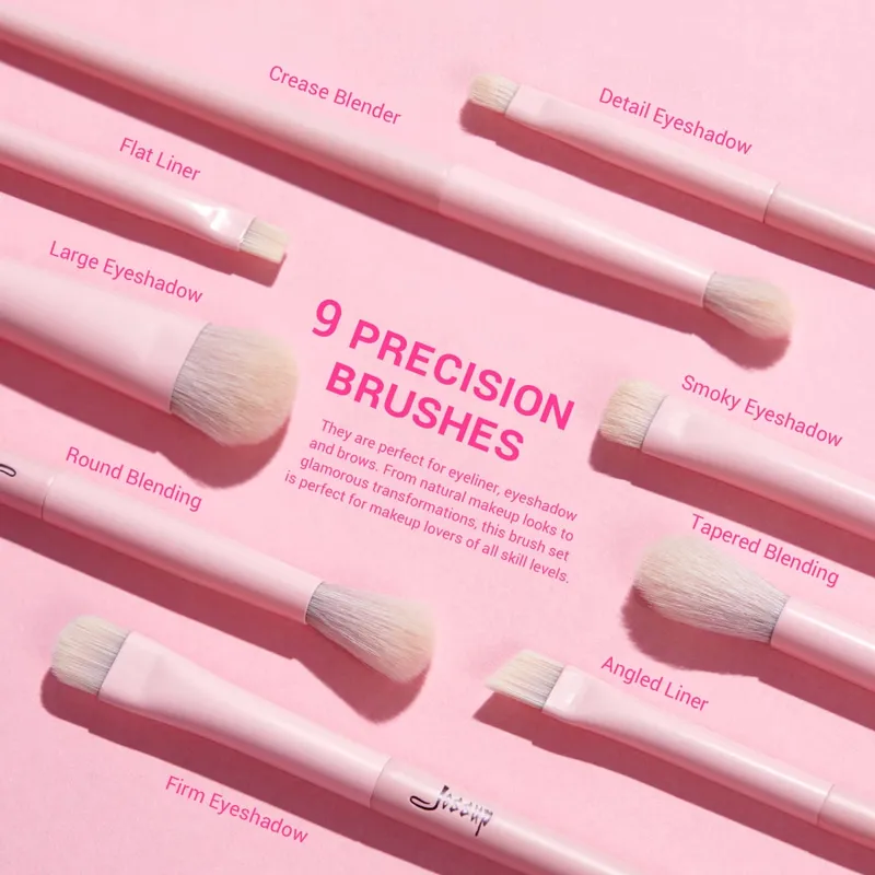 Jessup Pink Berus Mekap Set 14pcs Berus Mekap Premium Vegan Foundation Blush Eyeshadow Liner Berus Campuran Serbuk T495