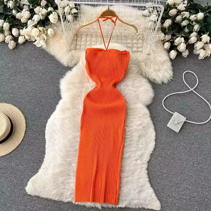 YuooMuoo elegante moda Sexy paquete caderas dividido vestido de verano de punto 2025 mujeres ajustado vestido ajustado elástico vestido de fiesta ropa de calle traje