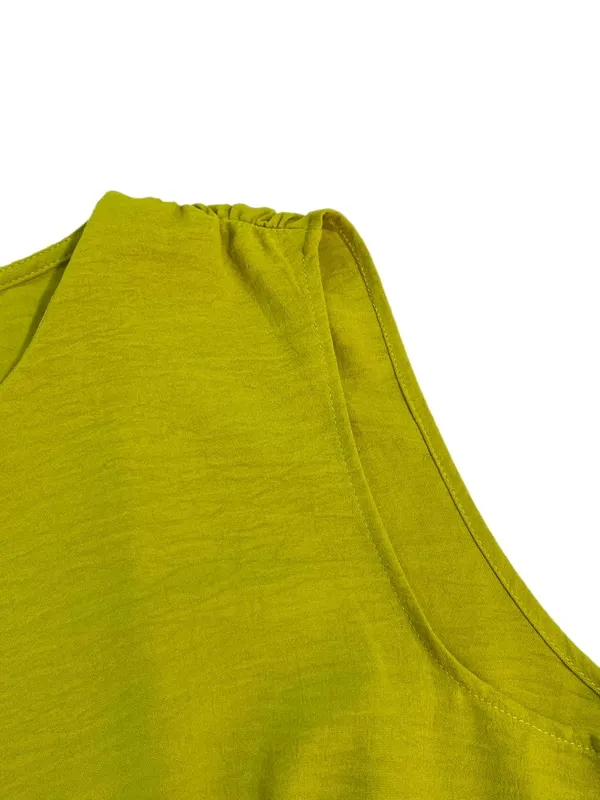 Women's Solid Color A-Line Dress Sleeveless Front Thin Straps Elegant Belted Midi Dress for Summer
