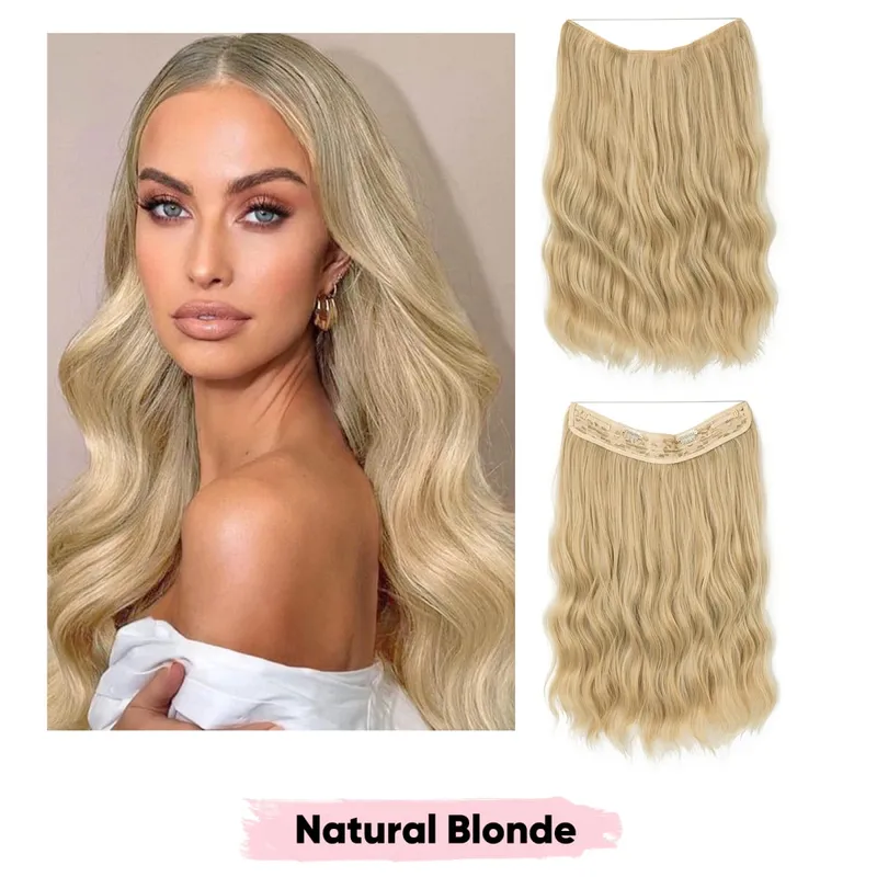 Synthetic Wave Invisible Wire Clip in Hair Extensions Fish Line With Clips Hairpiece Ombre Fake Hair Piece For Woman