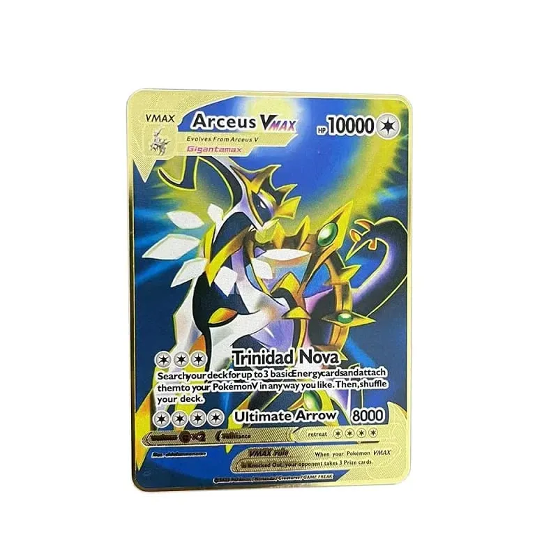 Skvělá NOVÁ Pokemon Metal Card 10000 bodů Arceus Charizard Super Card Anglický Mewtwo Lucario Greninja Lillie Anime karty