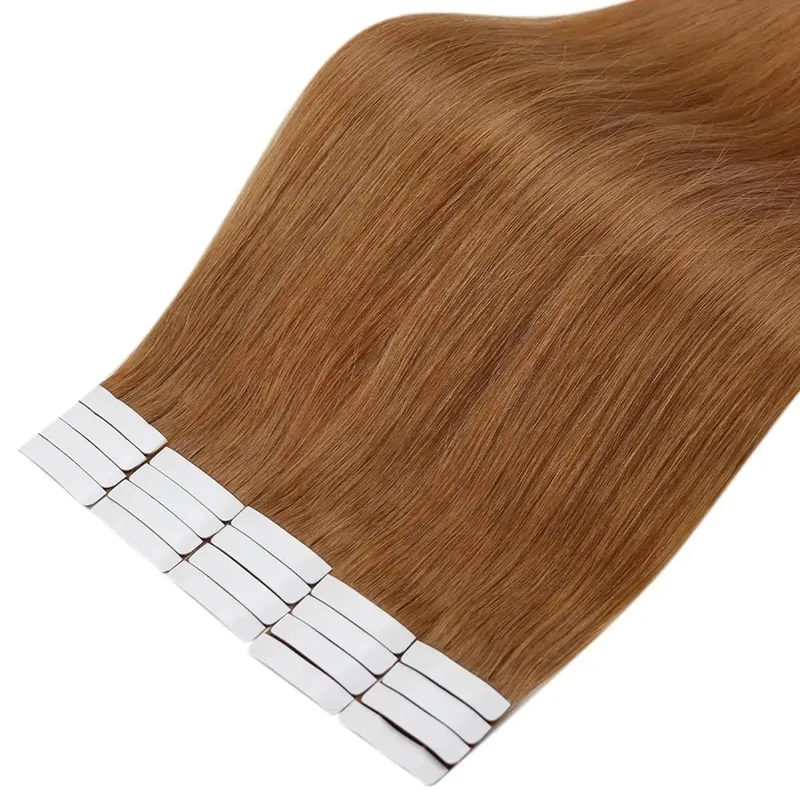Full Shine Tape in Human Hair Extensions Invisible Straight Double Sided #330Copper Comfortable Silky Natural Tape ins For Women