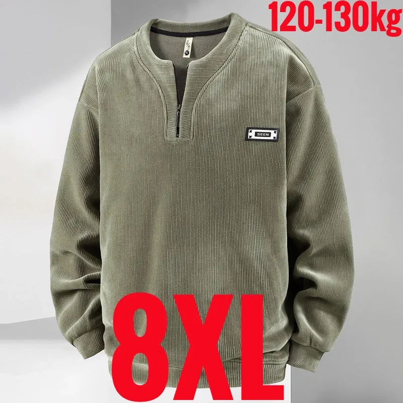 Extra Big Size Men's Sweatshirt Half Zip Pullover Corduroy Fleece Plus Large 6xl 7xl 8xl 9xl 10xl Autumn Winter Warm Casual Top