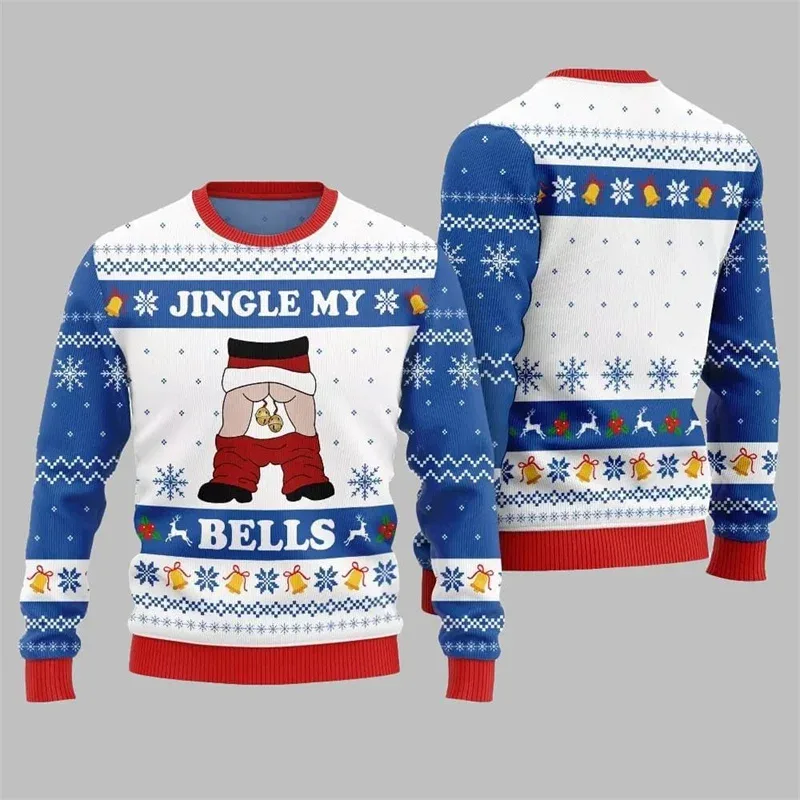 Jingle My Bells Sweter Natal Jelek untuk Pria Sweter Pulover Santa Klaus Gambar Cetak Pesta Bir Sweter Pola Alpaca Manusia Salju