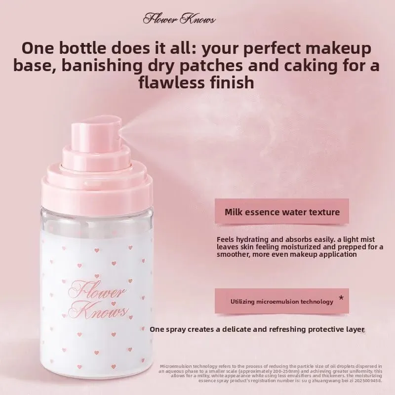 Flower Knows Makeup Moisturizing Essence Setting Spray Primer Skin Care Products Hydrating Face Mist All-Day Moisturizing Spray