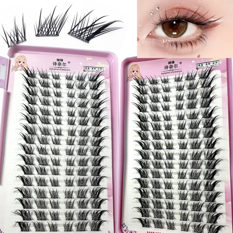 32Rows Fox Eye Manga Cluster Lashes Cat Eye Lashes Individual Lashes Natural Look DIY Eyelash Extension Volume Lash Clusters — image 7