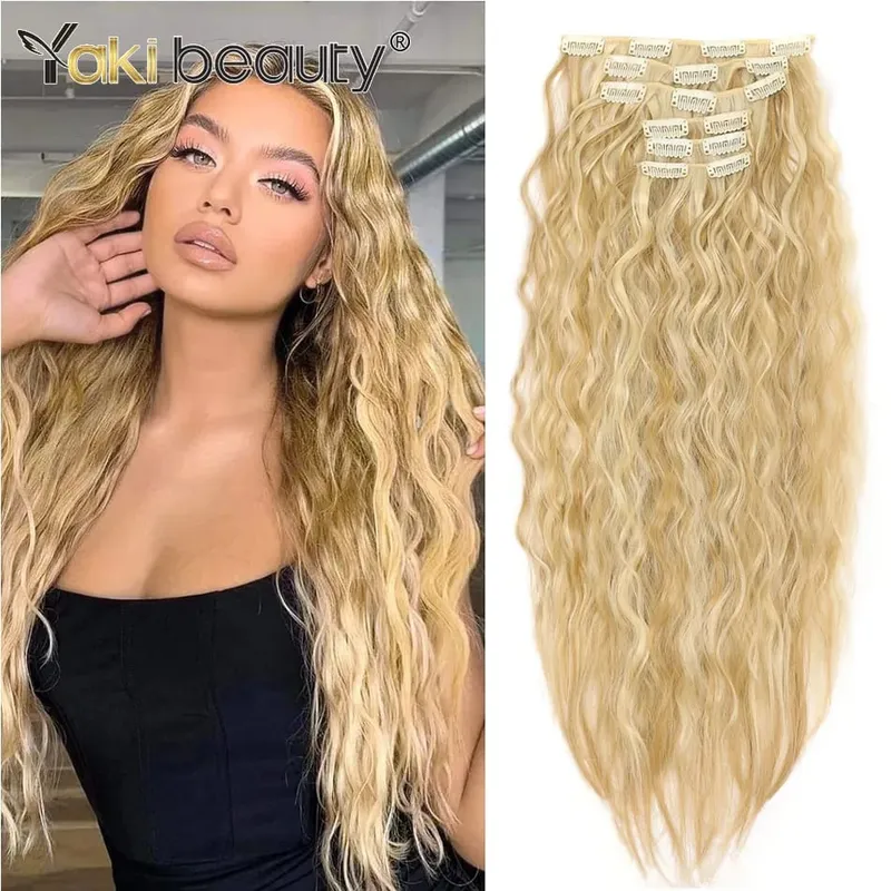 Synthetic Kinky Curly Clip-in Hair Extensions Super Long Water Wave Clip In Hair 160grams 4 Pcs Full Head Hair Pieces — image 14
