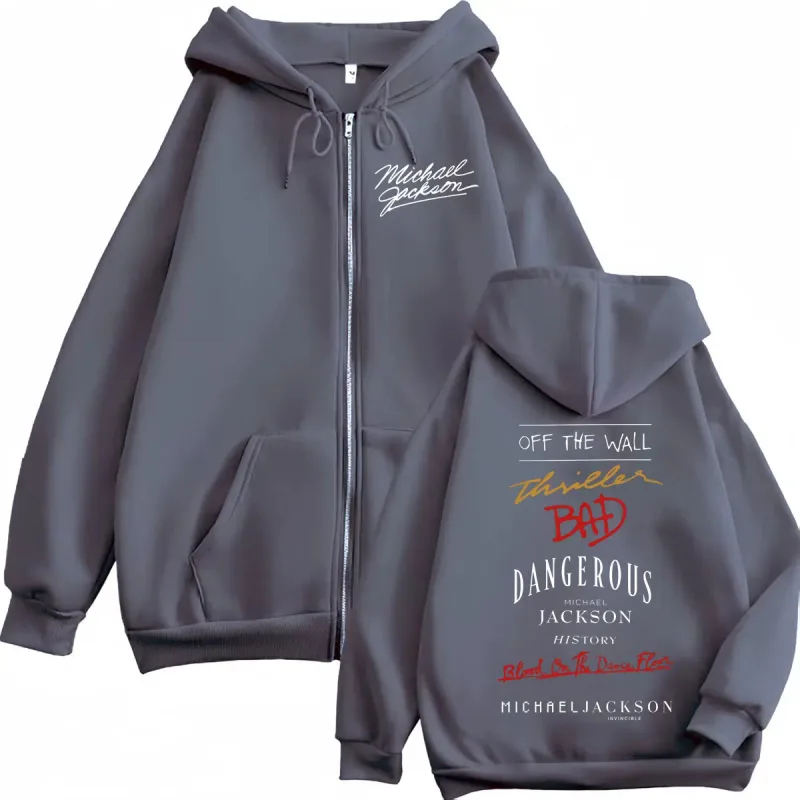 90's Rock นักร้อง Michael Jackson อัลบั้มพิมพ์ซิป Hoodie คุณภาพสูงแฟชั่น Zip Up Pullovers ผู้ชายผู้หญิงขนาดใหญ่เสื้อ